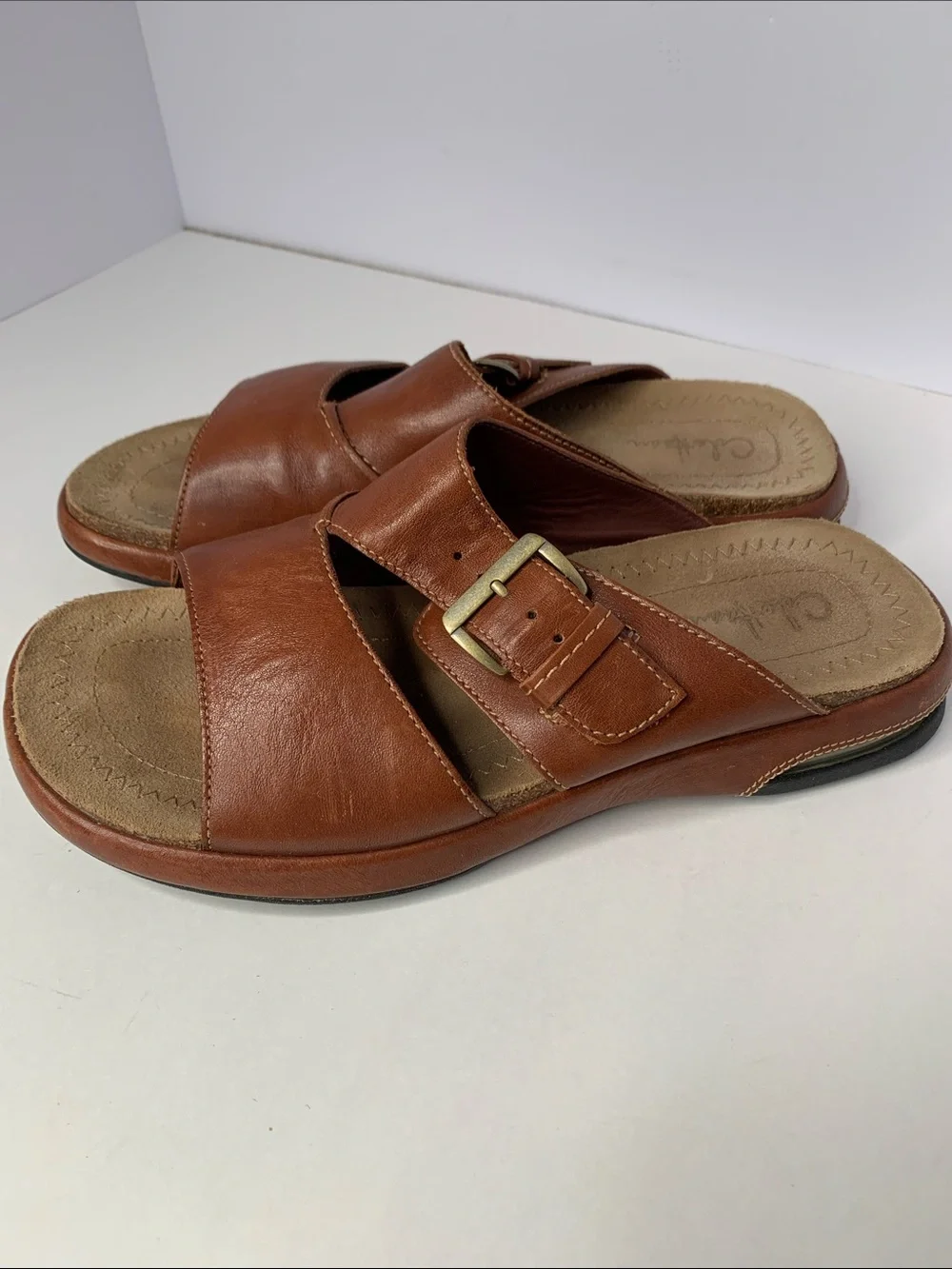 Cole Haan Cognac Brown Leather Slide Mules with Buckle. Size Men's 9M
